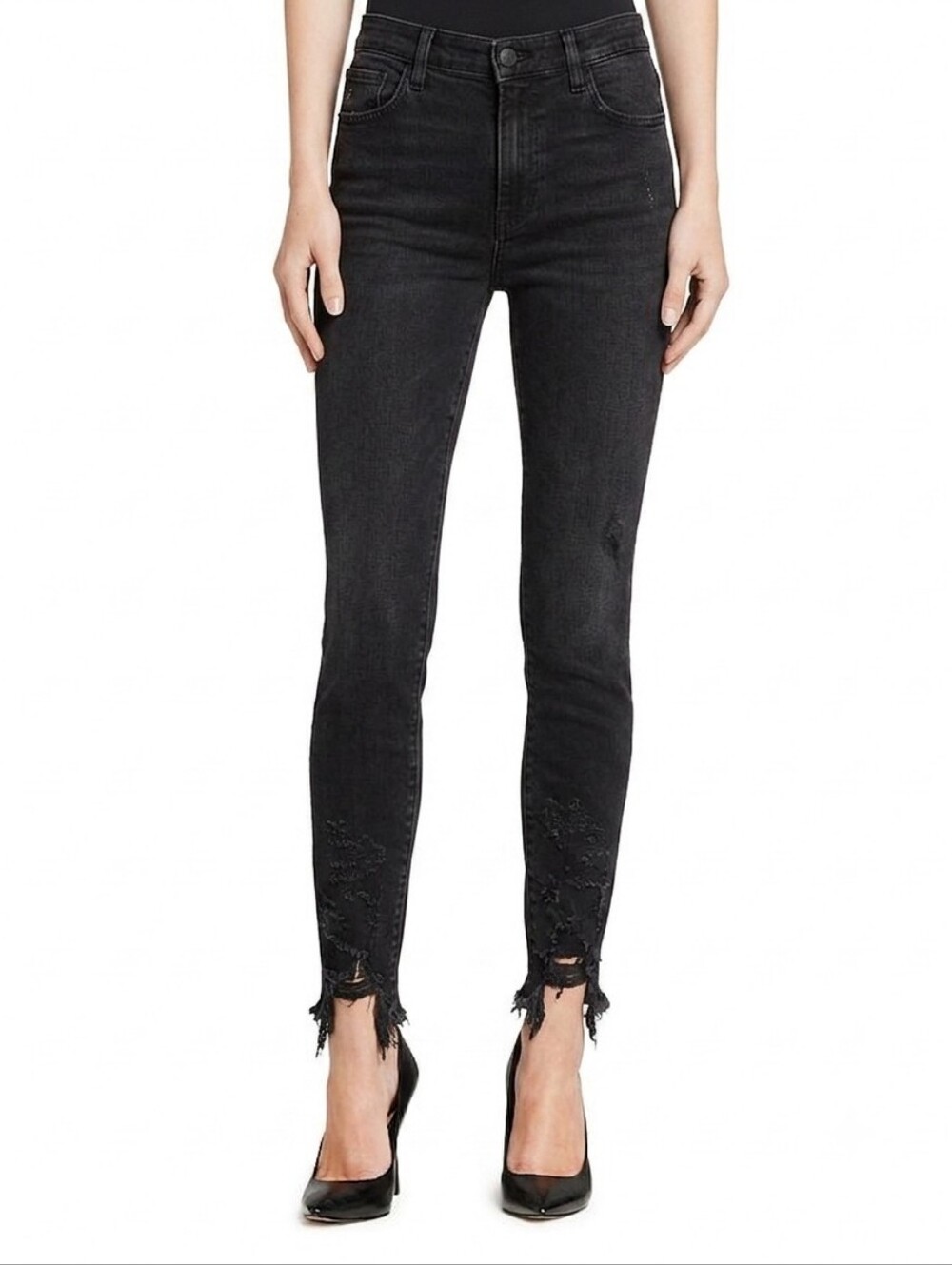 J Brand Black Frayed Hem Skinny Jeans
